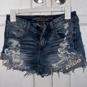 American Eagle Outfitters Strech Hi - Rise Festival Ripped Jean Shorts